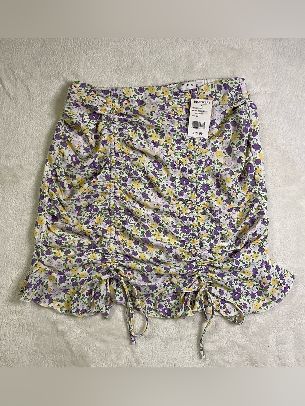 NWT HYFVE Lilac Floral Ruched Mini Skirt with Ruffles size M